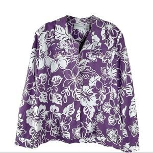 Alfred Dunner purple white tropical floral lightweight beach cruise jacket 16